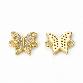 Brass Micro Pave Clear Cubic Zirconia Connector Charms, Butterfly Links, Golden, 10.5x12x2mm, Hole: 1.4mm