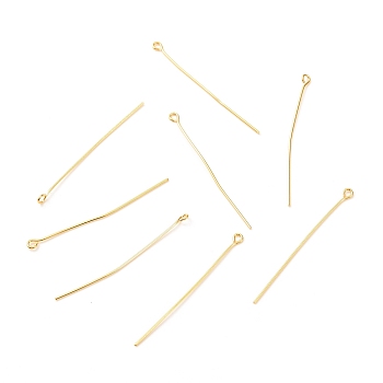 Brass Eye Pins, Real 18K Gold Plated, 44x3x0.7mm, Hole: 1.5mm