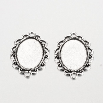 Oval Tibetan Style Alloy Cabochon Connector Settings, Cadmium Free & Lead Free, Antique Silver, Tray: 18x25mm, 36x26x2mm, Hole: 3mm, about 250pcs/kg