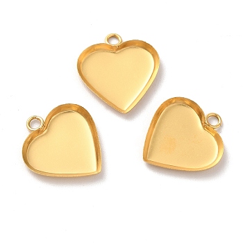 Ion Plating(IP) 304 Stainless Steel Pendant Cabochon Settings, Plain Edge Bezel Cups, Heart, Golden, Tray: 11x12.5mm, 15x14x1.6mm, Hole: 1.6mm