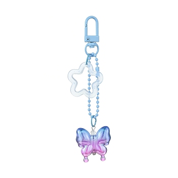Butterfly & Star Acrylic Pendant Decorations, with Alloy Swivel Snap Hooks Clasps, for Bag Ornaments, Light Sky Blue, 117mm