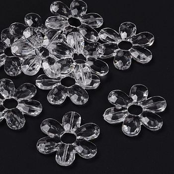 Transparent Acrylic Links, Beads, Flower, Clear, 46x41x6mm, Hole: 2mm