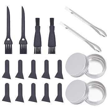 Cleaning Tools, Including Plastic Cleaning Brush, Plastic Pollen Scrapers, Double Sided Razor Trimmer Shaver Cleaning Brush, Stainless Steel Lab Spatula Micro Scoop, Round Aluminium Tin Cans, Black, 32x14.3x2.4mm, 10pcs