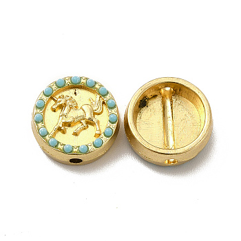 Alloy Beads, with Synthetic Turquoise, Flat Round with Horse, Golden, 12x5mm, Hole: 1.6mm