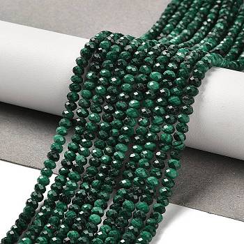 Natural Malachite Beads Strands, Faceted, Rondelle, 4x3mm, Hole: 0.8mm, about 138pcs/strand, 15.35''(39cm)