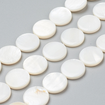 Natural Freshwater Shell Beads, Flat Round, 15x3~3.5mm, Hole: 0.5mm, about 26pcs/strand, 15.55 inch(39.5cm)