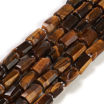 Natural Tiger Eye Beads Strands, with Seed Beads, Faceted, Column, 5.5~7.5mm, Hole: 0.7mm, about 26~33pcs/strand, 15.67''~16.46''(39.8~41.8cm)