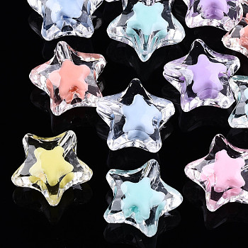 Transparent Acrylic Beads, Bead in Bead, Star, Mixed Color, 15x15.5x8.5mm, Hole: 1.8mm