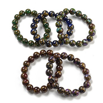 Round Synthetic Gold Clinquant Stone Stretch Bracekets, Dyed Bracekets for Men Women, Mixed Color, Inner Diameter: 2-1/8 inch(5.5cm)