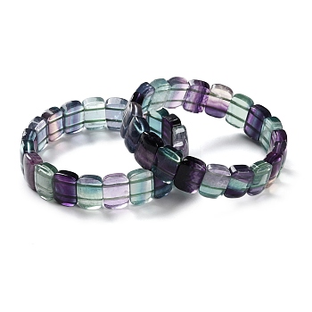 Natural Fluorite Beaded Stretch Bracelets for Women, Rectangle, Inner Diameter: 2-1/4 inch(5.7cm)