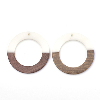 Resin & Walnut Wood Pendants, Ring, White, 38x3.5mm, Hole: 1.8mm