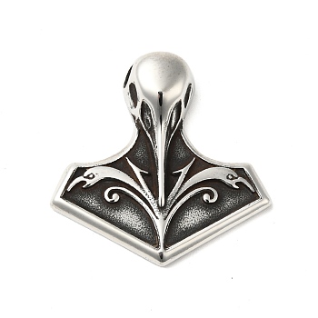 304 Stainless Steel Manual Polishing Pendants, Thor's Hammer, Antique Silver, 37x38x9.5mm, Hole: 5mm