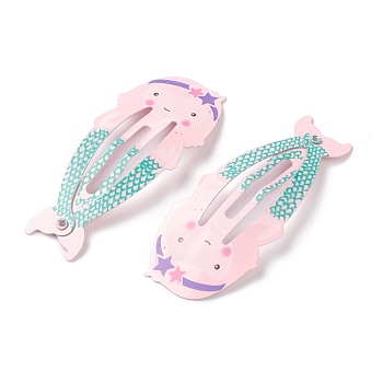 Baking Painted Iron Snap Hair Clips, for Children's Day, Mermaid, Pink, 54x23x2mm