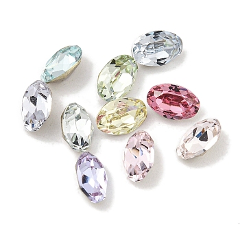 Glass Rhinestone Cabochons, Flat Back & Back Plated, Faceted, Oval, Mixed Color, 6x4x3mm