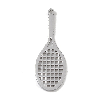 304 Stainless Steel Pendants, Laser Cut, Tennis Racket Charm, Stainless Steel Color, 28x10x1mm, Hole: 1mm