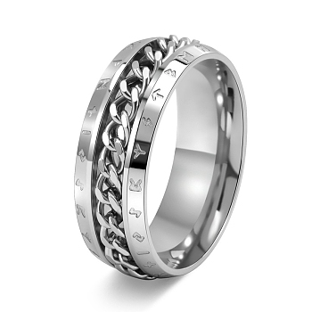 Rotatable Stainless Steel Finger Ring, Viking Runes for Men's, Stainless Steel Color, US Size 9(18.9mm)