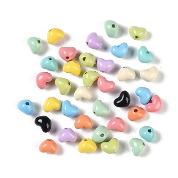 Spray Paint Alloy Beads, Heart, Mixed Color, 6x8x6mm, Hole: 1.6mm