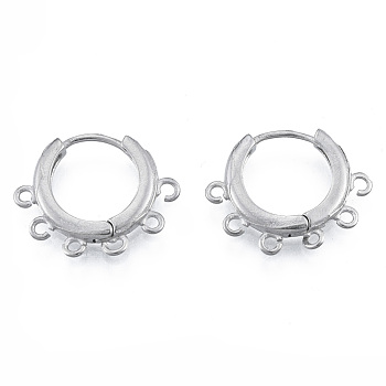 304 Stainless Steel Hoop Earrings Findings, with Vertical Loops, Stainless Steel Color, 17.5x21x2.5mm, Hole: 1mm, Pin: 1mm