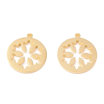 201 Stainless Steel Pendants, Manual Polishing, Flat Round with Snowflake Vacuum Plating, Real 18K Gold Plated, 18x16x1.5mm, Hole: 1.2mm