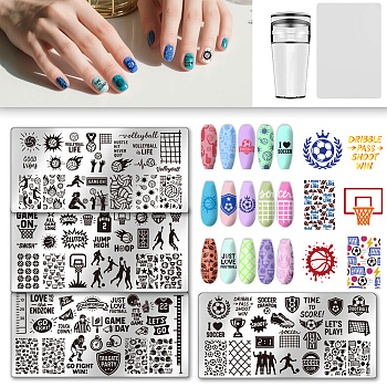Plastic Nail Art Image Templates, with Silicone Seal Stamp & Scraper, with Stainless Steel DIY Nail Art Templates, Template Tool, Mixed Shapes, 6.3x3.15cm