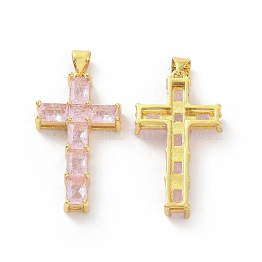 Golden Pearl Pink Cross Brass+Cubic Zirconia Pendants