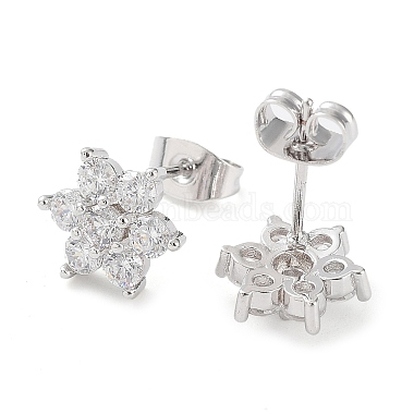 Brass Micro Pave Cubic Zirconia Stud Earrings(X-EJEW-P247-05P-01)-2