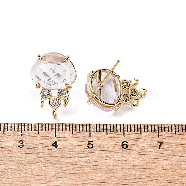 Brass Micro Pave Cubic Zirconia Stud Earring Findings with Natural Amethyst(KK-Z096-05G-01)-3