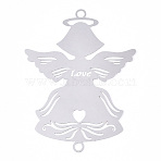 304 Stainless Steel Connector Charms, Angel Links, Stainless Steel Color, 59x44.5x0.3mm, Hole: 2.8mm(STAS-N103-198P)