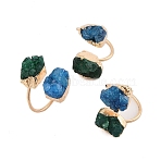 Dyed Natural Druzy Agate Finger Rings, Golden Tone Brass Cuff Rings for Women, Inner Diameter: 19mm(RJEW-N046-11G)