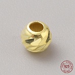 Sterling Silver Bead, Grooved Round, Golden, 3x2.5mm, Hole: 1.2mm(STER-WH0019-08B-G)