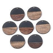 Transparent Resin & Walnut Wood Pendants, Flat Round, Gray, 28.5x3.5~4mm, Hole: 1.5mm(RESI-S358-02B-H36)