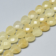 Natural Topaz Jade Beads Strands, Faceted, Heart, 10x10x5mm, Hole: 1.2mm, about 20pcs/strand, 7.4 inch(G-S357-E01-12)