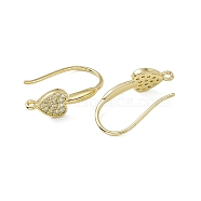 Rack Plating Brass Micro Pave Cubic Zirconia Earrings Hooks, with Vertical Loops, Heart, Lead Free & Cadmium Free, Real 18K Gold Plated, 20.5x13x1.5mm, Hole: 1mm, 20 Gauge, Pin: 0.8mm(EJEW-F294-18G)
