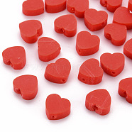 Handmade Polymer Clay Beads, Heart, Red, 8~9x9~10x3~5mm, Hole: 1.2mm(CLAY-N011-009A)