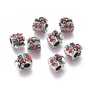 Antique Silver Tone Alloy Rhinestone European Beads, Large Hole Beads, Lady Bag, Siam, 14.8x11.4x8.7mm, Hole: 5mm(RB-J558-08AS-A)