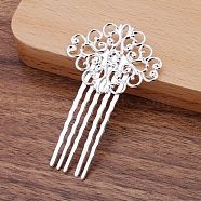 Brass Hair Combs Findings, Flower, Silver, 65x37x2mm(OHAR-PW0001-390S)