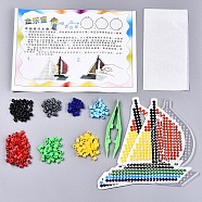 DIY 400Pcs Tube Fuse Beads Kits, with 1Pc Sailboat ABC Plastic Pegboards, 1Pc Ironing Paper, 1Pc Plastic Beading Tweezers, Sailboat Pattern, Mixed Color, 5x5mm, Hole: 3mm(DIY-N002-003)