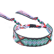 Polyester-cotton Braided Rhombus Pattern Cord Bracelet, Ethnic Tribal Adjustable Brazilian Bracelet for Women, Medium Aquamarine, 5-7/8~11 inch(15~28cm)(FIND-PW0013-001A-13)