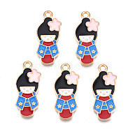 Alloy Pendants, Cadmium Free & Lead Free, with Enamel, Girl, Light Gold, Colorful, 25x11x1.5mm, Hole: 2mm(ENAM-S115-072)