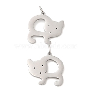 304 Stainless Steel Pendants, with Jump Ring, Fox Charm, Stainless Steel Color, 17.5x18x1.4mm, Hole: 3.2mm(STAS-Z042-09P)