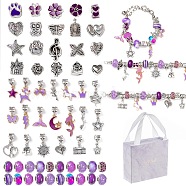 DIY Alloy European Bracelets Making Kits, including Alloy and Resin European Beads, Alloy Enamel Dangle European Charms, Paper Box, Medium Purple(DIY-I108-01A)