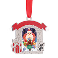 Christmas Themed Sublimation Blank Alloy Pendant Decorations, Alloy Blank Photo Picture Pendant, with Polyester Ribbon, House, 49.5x48x2.6mm, Hole: 3.5mm, Tray: 31x19.5mm(DIY-L070-01C)