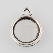 Tibetan Style Antique Silver Alloy Flat Round Pendant Cabochon Settings, Cadmium Free & Lead Free, Tray: 8mm, 14x11x2mm, Hole: 1mm(X-TIBEP-M022-26AS)