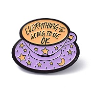 Everything's Going To Be Ok Enamel Pin, Moon & Star Cup Alloy Enamel Brooch for Backpacks Clothes, Electrophoresis Black, Medium Purple, 24x29x11mm(JEWB-C008-20EB)