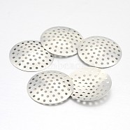 Brass Finger Ring/Brooch Sieve Findings, Perforated Disc Settings, Platinum, 25x1mm, Hole: 1mm(X-KK-M145-03)