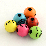 Opaque Acrylic Beads, Round with Facial Expression, Mixed Color, 8x7.5mm, Hole: 2mm, about 1850pcs/500g(SACR-Q100-M030)