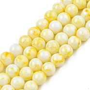 Spray Painted Glass Bead Strands, Round, Yellow, 8mm, Hole: 1.3mm, about 100pcs/strand, 31.4 inch(GLAA-R139-8mm-17)