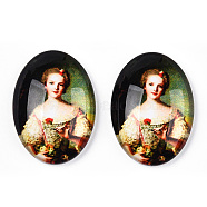 Glass Cabochons, with European Style Pattern, Oval, Pale Goldenrod, 25x18x6mm(GGLA-T004-01C)