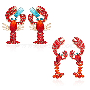 2 Pairs 2 Style Rhinestone Lobster Stud Earrings, Light Gold Alloy Jewelry for Women, Siam, 51.5~61.5x21~26.5x5~6.3mm, Pin: 0.7mm, 1 Pair/style(EJEW-AN0002-67)