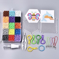 15 Colors 2250pcs Round Water Fuse Beads Kits for Kids, Spray and Stick Refill Beads, Random 2pcs Pattern Paper, Keychain Making, Mixed Color, Beads: 5mm, 150pcs/color(DIY-N002-011)